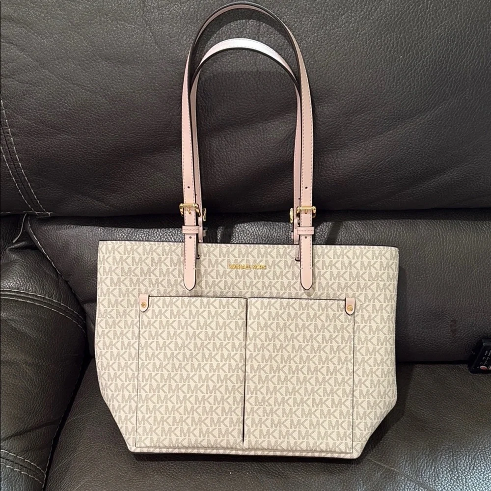 Michael kors signature multi blush medium double pocket tote
